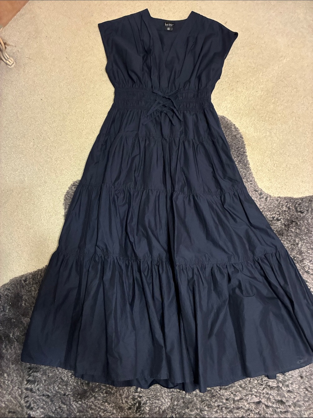 Smocked Waist Navy Maxi Dress - Unbranded